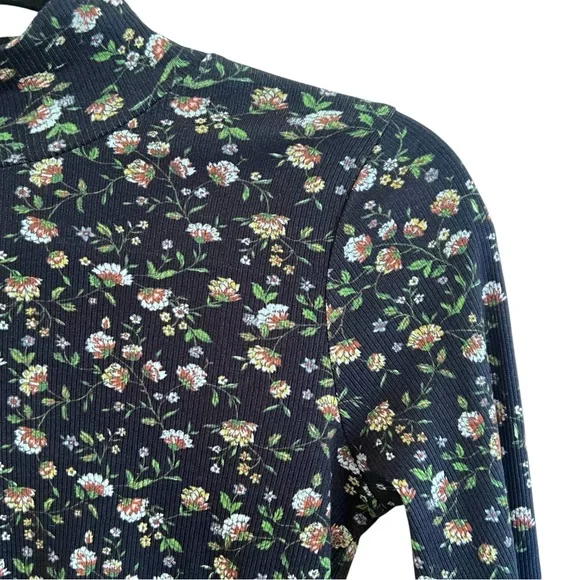 Sezane Felix Navy Blue Miranda Floral Mock Neck Long Sleeve Tee NWT Medium - Picture 8 of 11